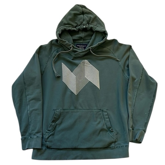 American Eagle Green Geometric Graphic Hoodie Sweatshirt Distressed Cotton Large - Picture 1 of 12